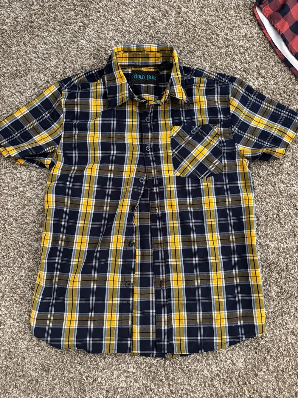 Boys Short-Sleeve Shirts Bundle - Navy Dot, Red Plaid, Yellow Plaid medium 10-12